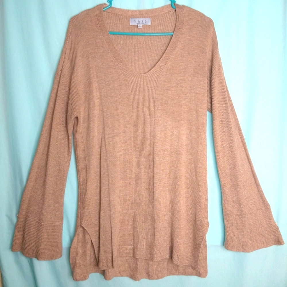 Joan Vass neutral tan tunic sweater cashmere blend